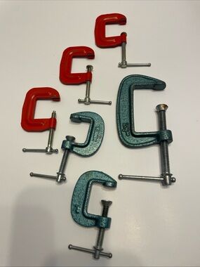Vintage C Clamps Stanley USA And Korea. Lot Of 6. 1 Inch And 2.5 Inch. Woodwork